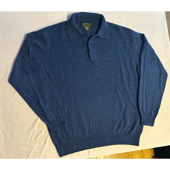 Daniel Bishop 100% 2 Ply Cashmere Pullover Sweater Men’s Large Navy Blue Polo - Picture 1 of 6